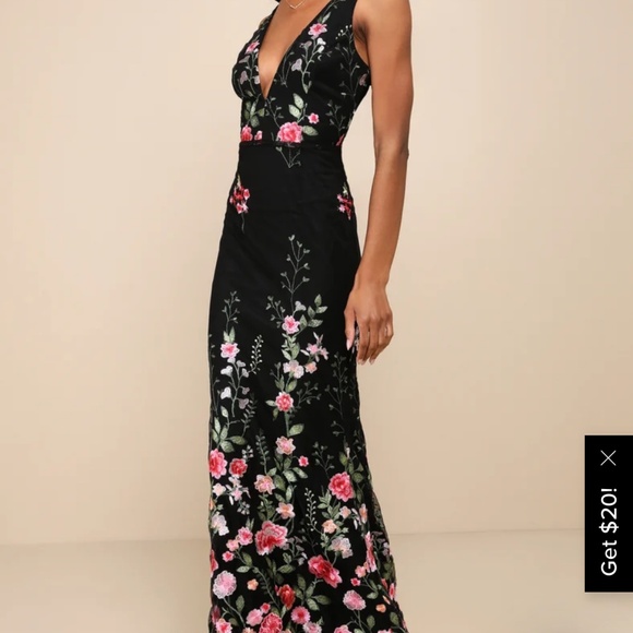 Lulus Soiree Blossom Black Floral Embroidered Mermaid Maxi Dress - Size S - Picture 4 of 11